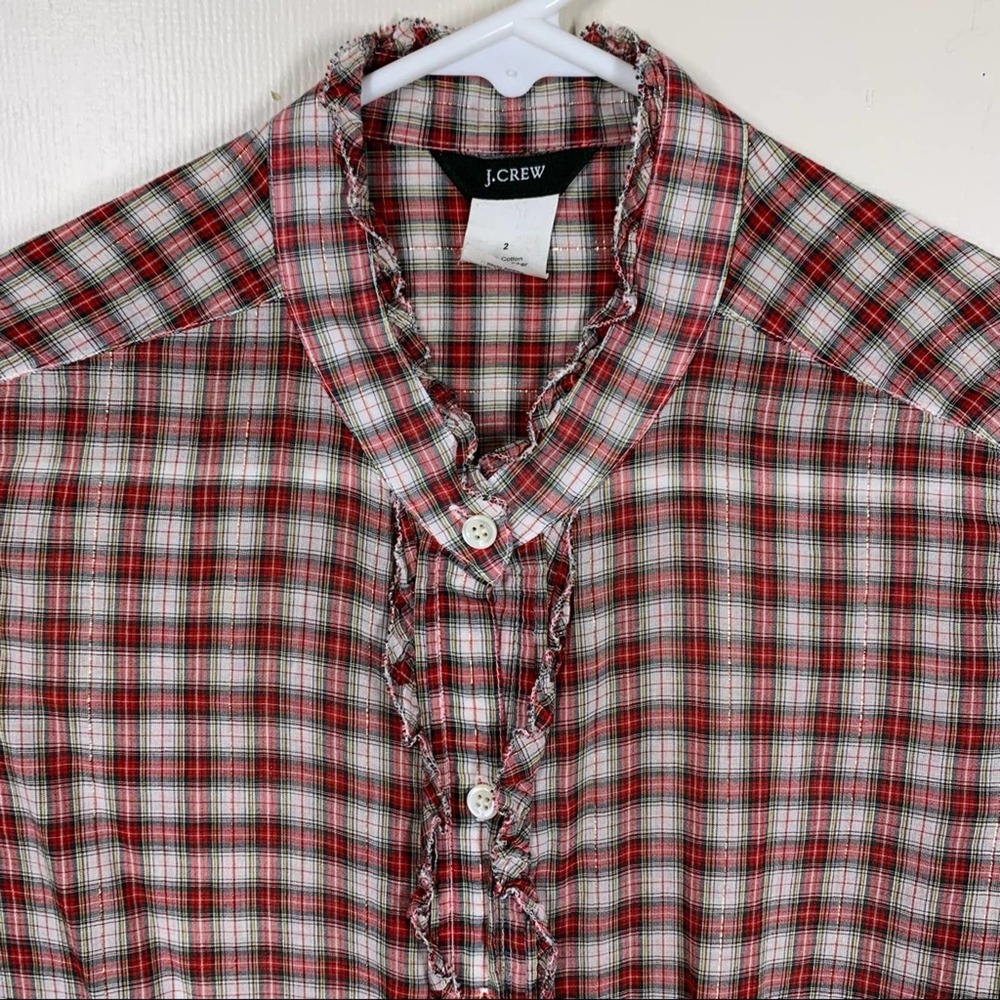 J Crew Plaid Ruffle Button Down Shirt 2 - Picture 5 of 9